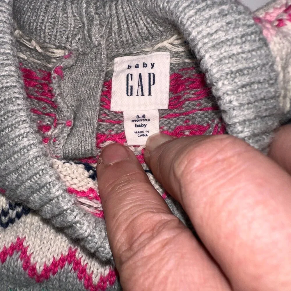 Girls BABY GAP Sweater Dress Pink & Gray 3-6m Infant Knit Long Sleeve